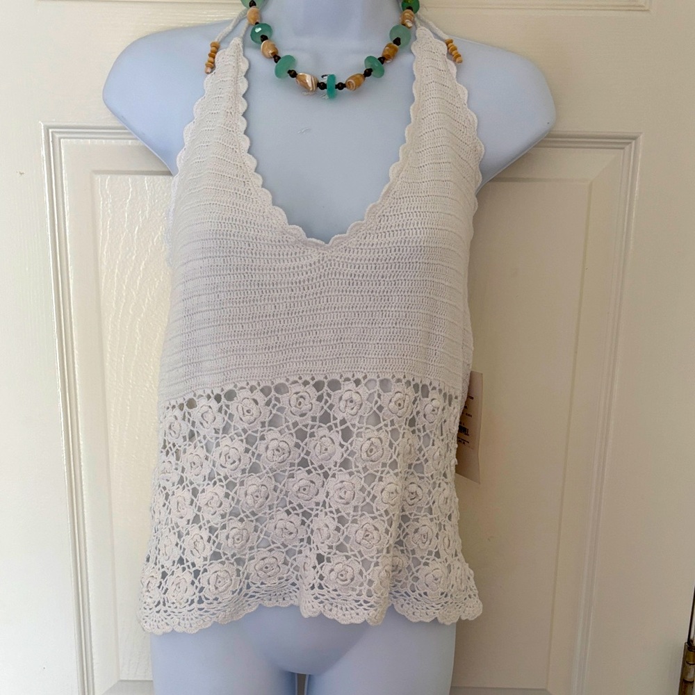 NWT Lilly โMandyโ vintage white knit halter top L